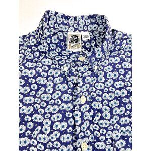 Kennington Size Large Mens Navy Floral Short Sleeve Cotton Button Down Shirt